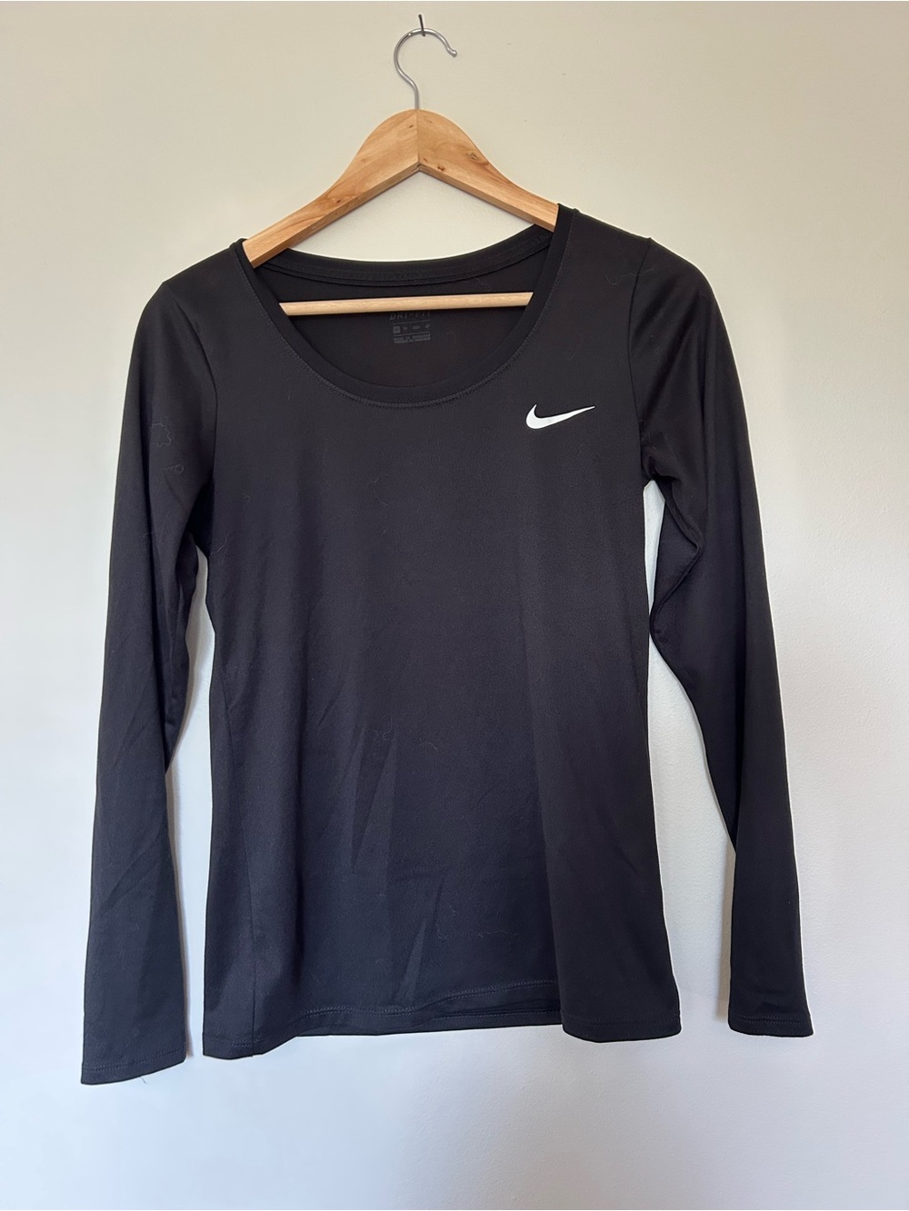 Nike Black Long Sleeve Scoop Neck Top with White Swoosh
